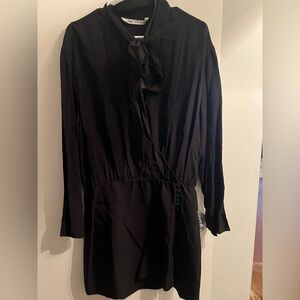 Zara Black Long-Sleeve Dress with Tie Detail